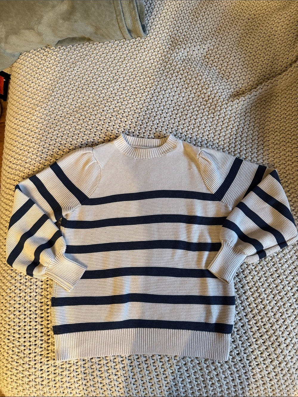 Women's Cream & Navy Striped Crewneck Sweater